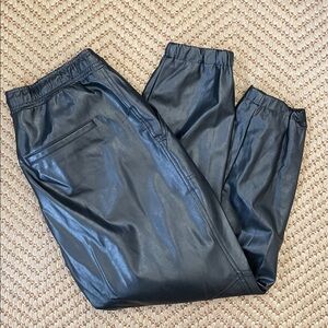 Cambio - Classic Faux Leather Joggers Pants - Black - Euro 42 or M